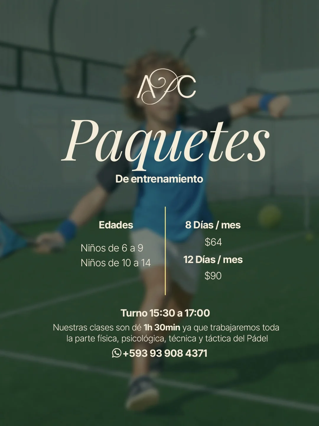 Paquetes de entrenamiento de pádel para niños